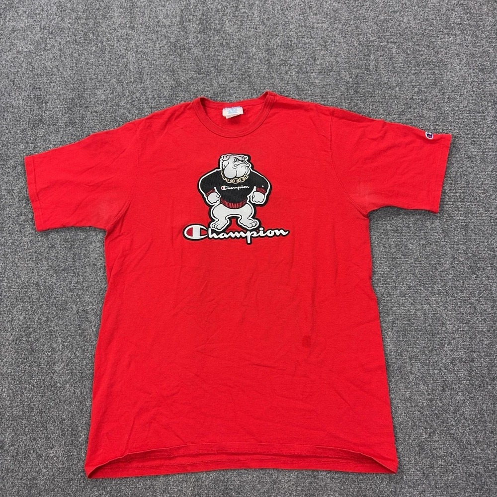 Champion Shirt Mens XL Red Bulldog Mascot Graphic Crewneck Tee Sports Dog